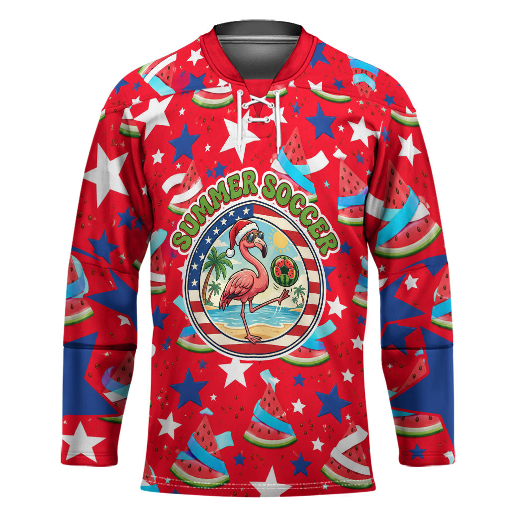 Christmas In July USA Soccer Hockey Jersey Surfing Santa Flamingo Summer Watermelon