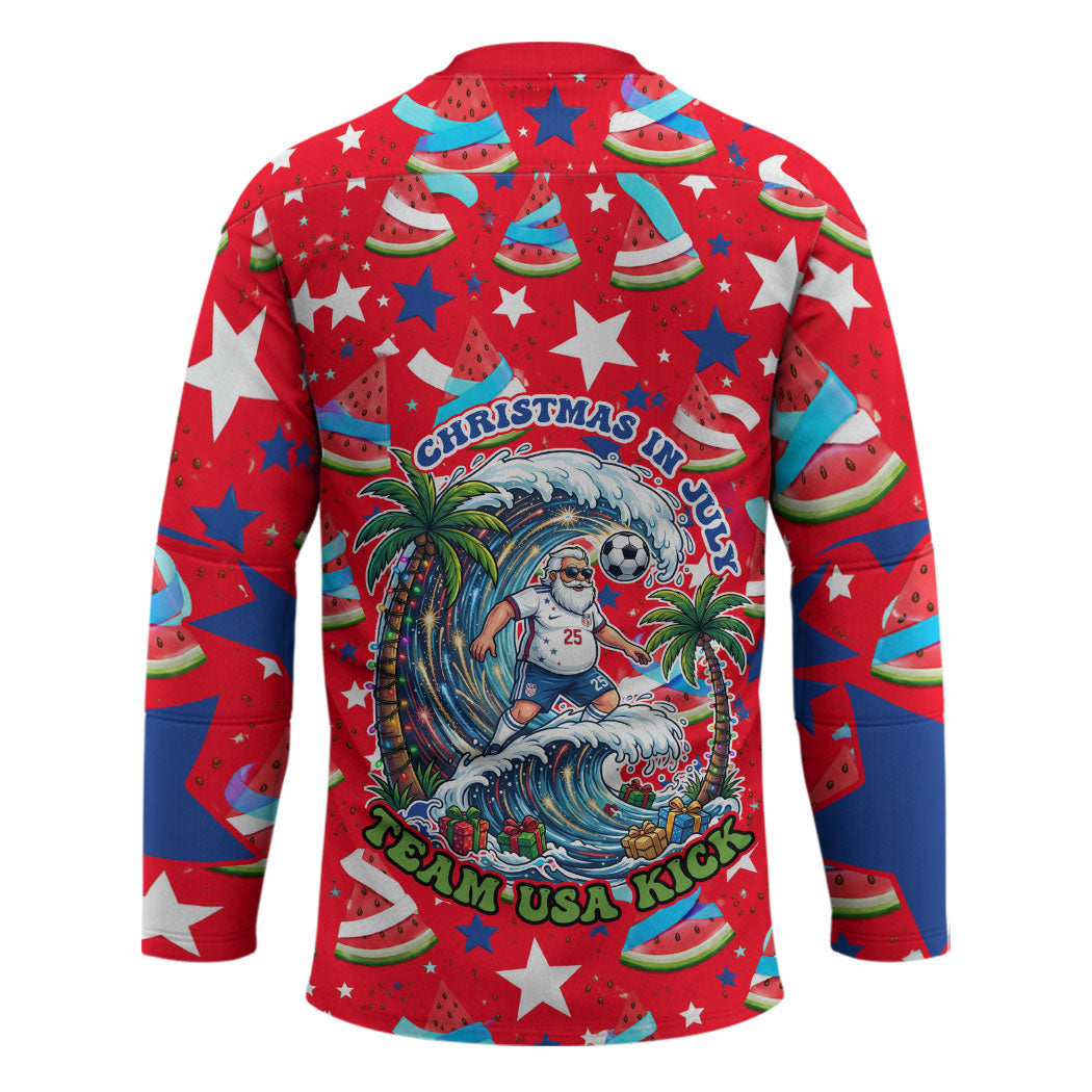 Christmas In July USA Soccer Hockey Jersey Surfing Santa Flamingo Summer Watermelon