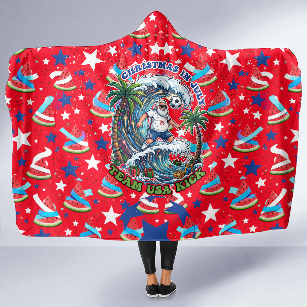 Christmas In July USA Soccer Hooded Blanket Surfing Santa Flamingo Summer Watermelon