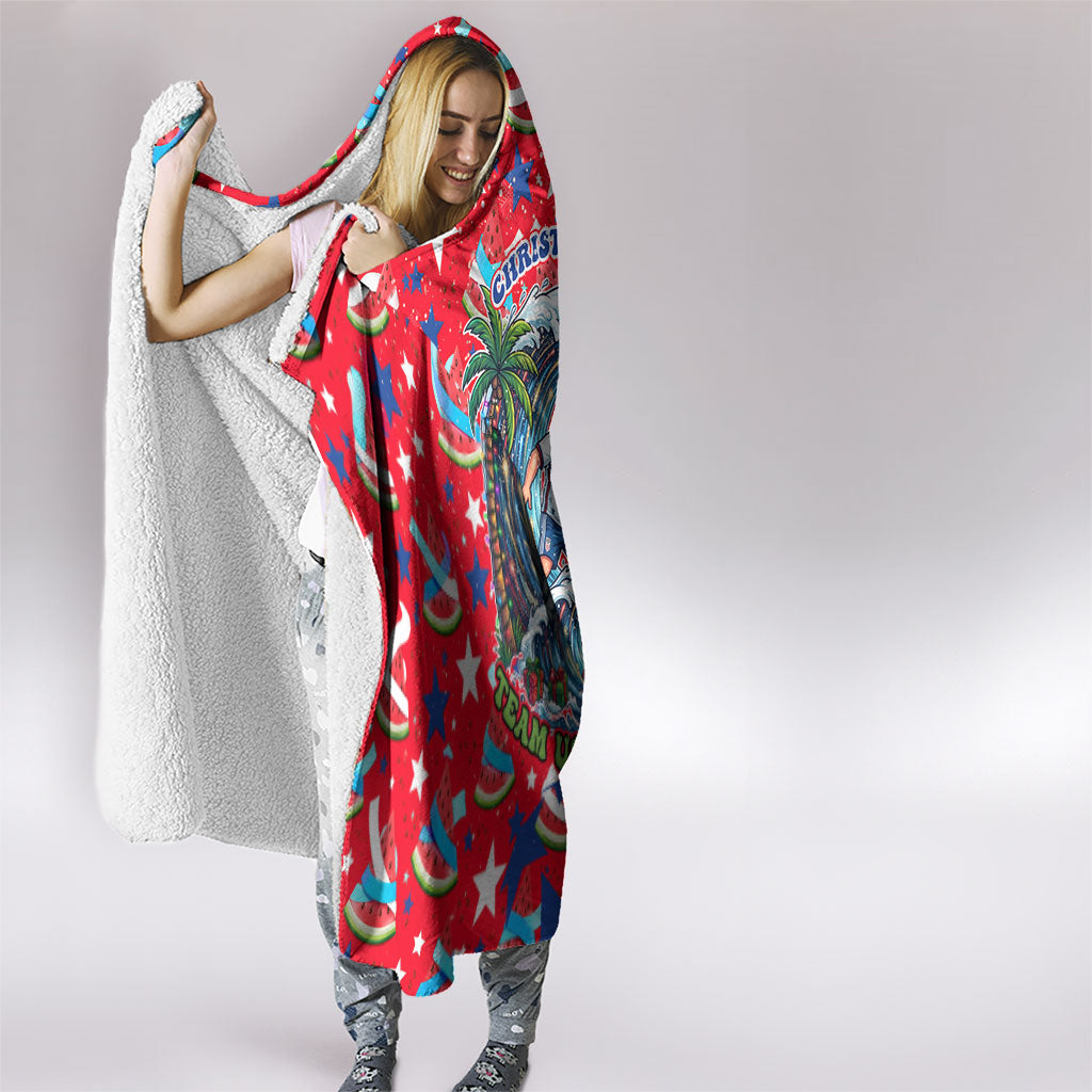 Christmas In July USA Soccer Hooded Blanket Surfing Santa Flamingo Summer Watermelon