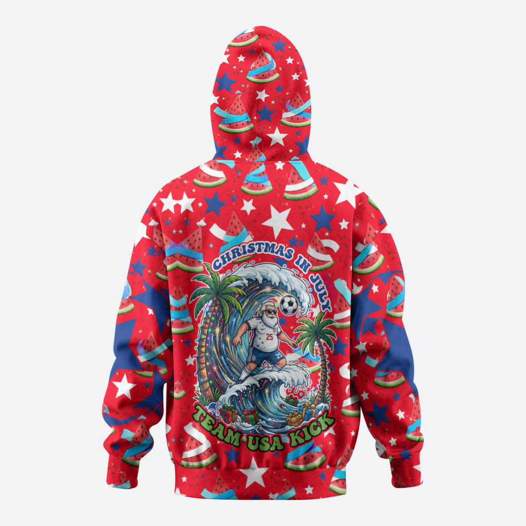 Christmas In July USA Soccer Hoodie Surfing Santa Flamingo Summer Watermelon