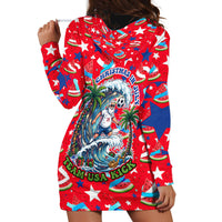 Christmas In July USA Soccer Hoodie Dress Surfing Santa Flamingo Summer Watermelon