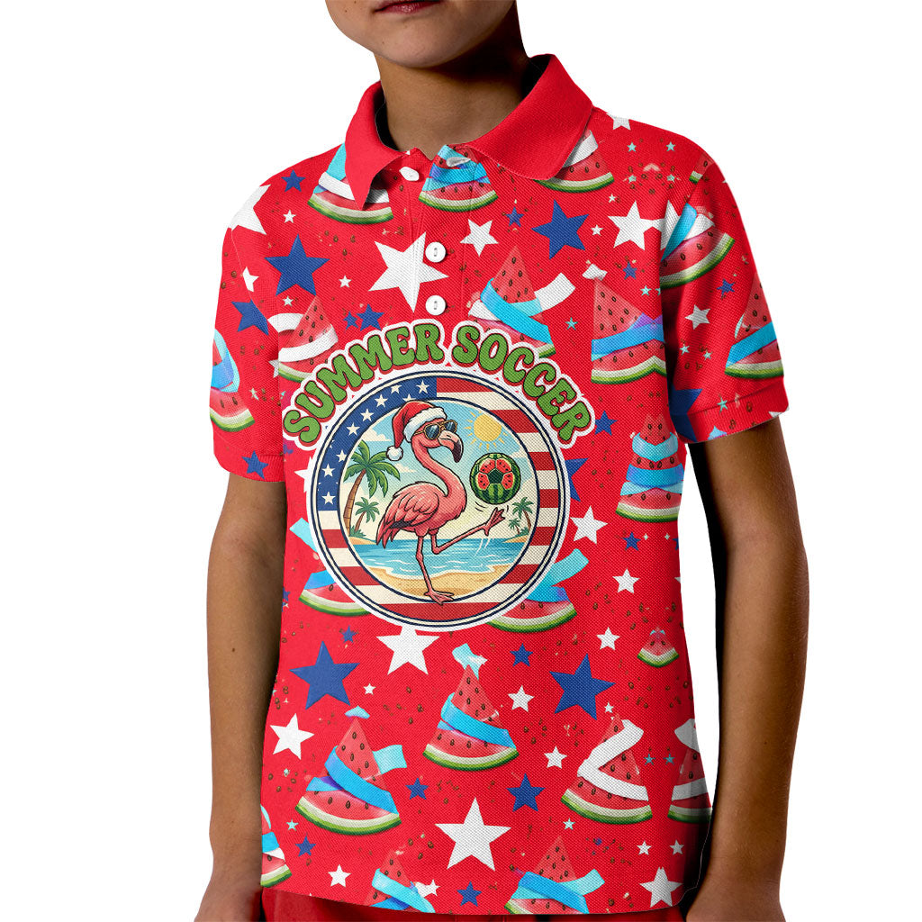 Christmas In July USA Soccer Kid Polo Shirt Surfing Santa Flamingo Summer Watermelon