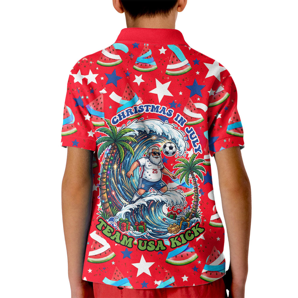 Christmas In July USA Soccer Kid Polo Shirt Surfing Santa Flamingo Summer Watermelon