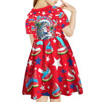 Christmas In July USA Soccer Kid Short Sleeve Dress Surfing Santa Flamingo Summer Watermelon