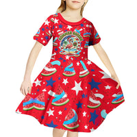 Christmas In July USA Soccer Kid Short Sleeve Dress Surfing Santa Flamingo Summer Watermelon