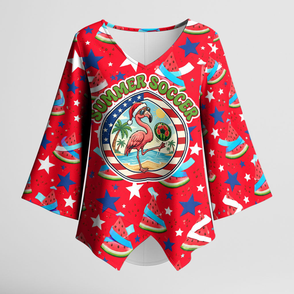 Christmas In July USA Soccer Kimono Sleeve Blouse Surfing Santa Flamingo Summer Watermelon