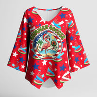 Christmas In July USA Soccer Kimono Sleeve Blouse Surfing Santa Flamingo Summer Watermelon