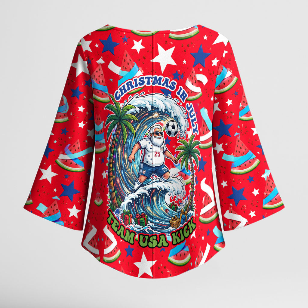 Christmas In July USA Soccer Kimono Sleeve Blouse Surfing Santa Flamingo Summer Watermelon
