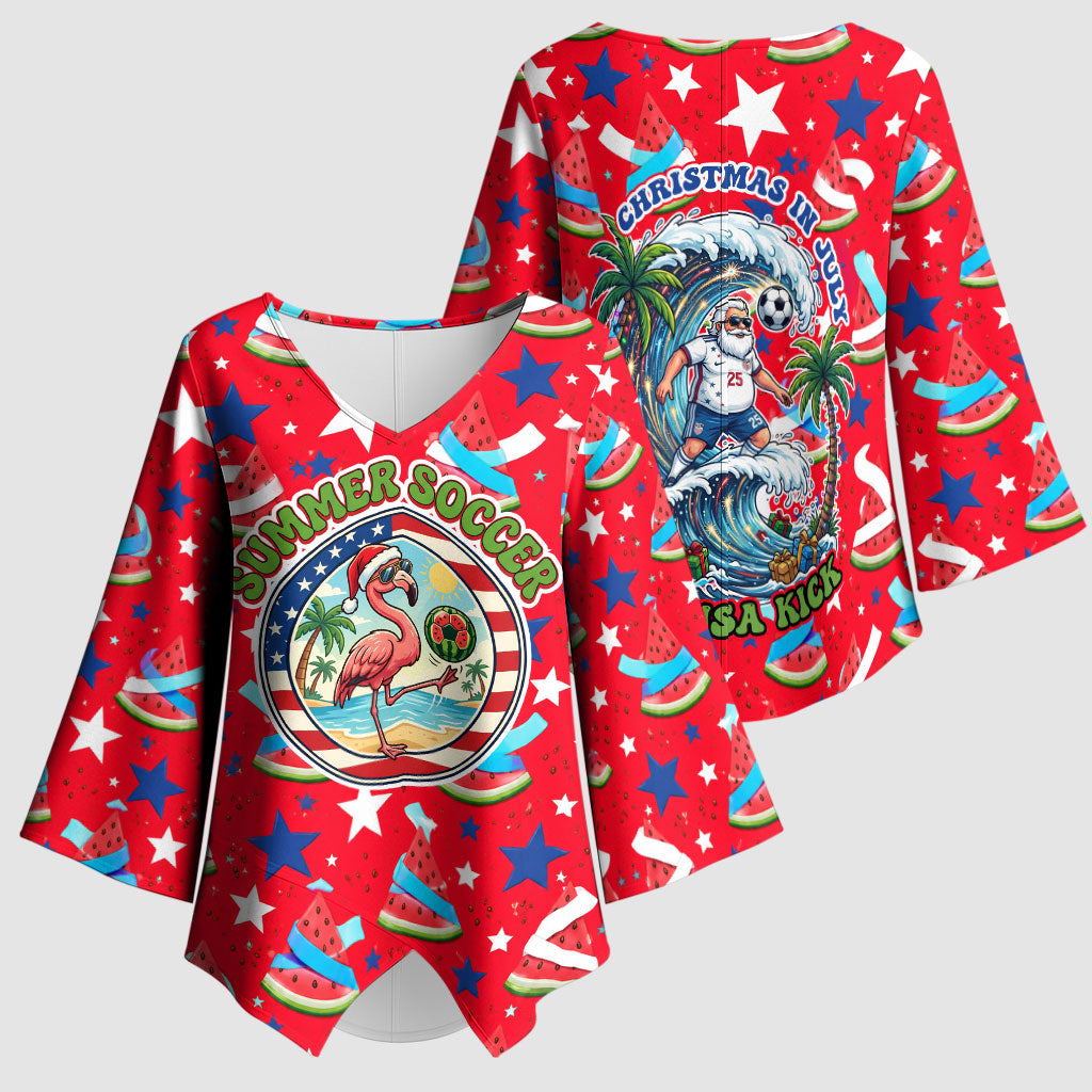 Christmas In July USA Soccer Kimono Sleeve Blouse Surfing Santa Flamingo Summer Watermelon