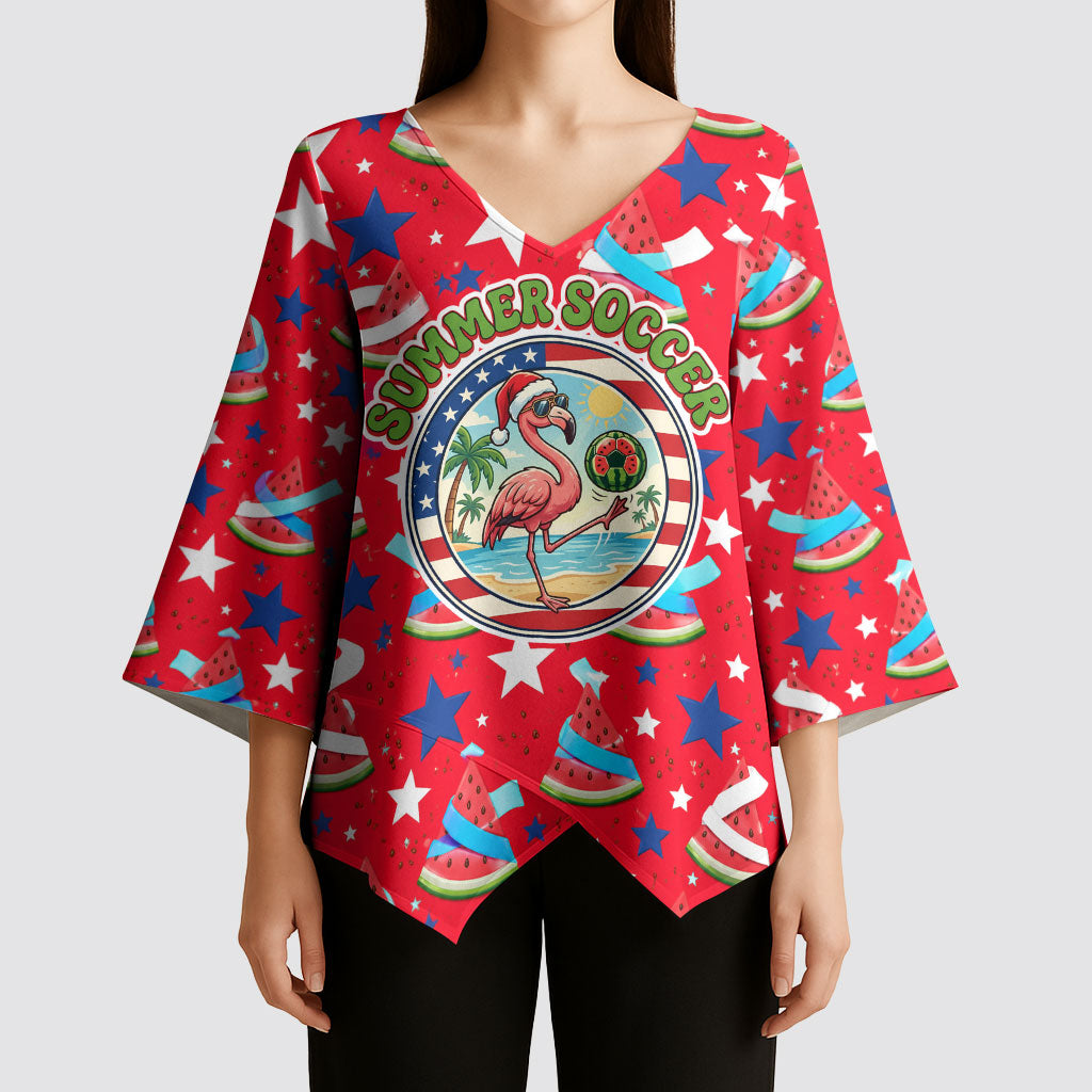 Christmas In July USA Soccer Kimono Sleeve Blouse Surfing Santa Flamingo Summer Watermelon