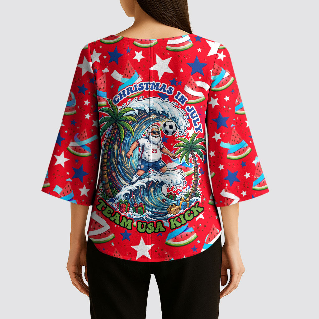 Christmas In July USA Soccer Kimono Sleeve Blouse Surfing Santa Flamingo Summer Watermelon
