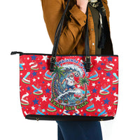 Christmas In July USA Soccer Leather Tote Bag Surfing Santa Flamingo Summer Watermelon