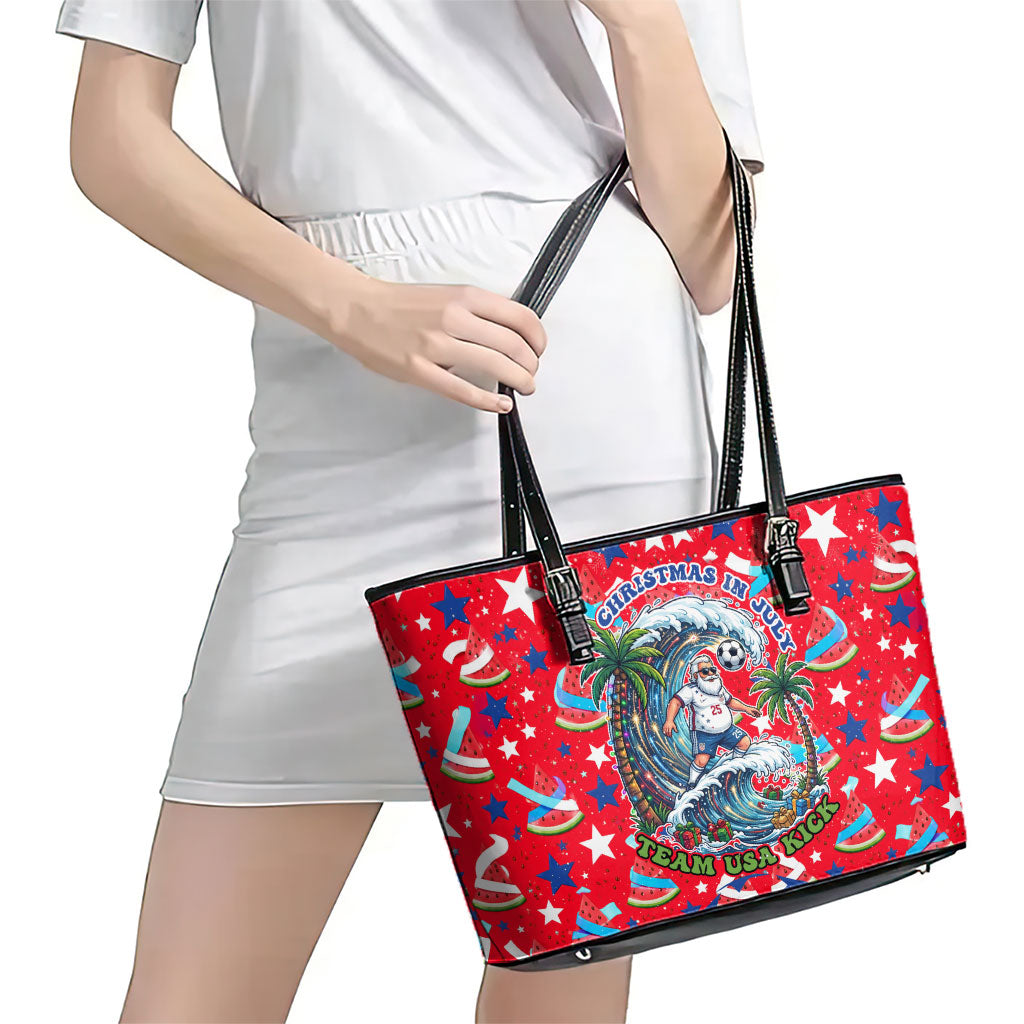 Christmas In July USA Soccer Leather Tote Bag Surfing Santa Flamingo Summer Watermelon