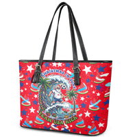 Christmas In July USA Soccer Leather Tote Bag Surfing Santa Flamingo Summer Watermelon