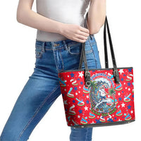 Christmas In July USA Soccer Leather Tote Bag Surfing Santa Flamingo Summer Watermelon