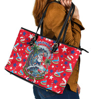 Christmas In July USA Soccer Leather Tote Bag Surfing Santa Flamingo Summer Watermelon