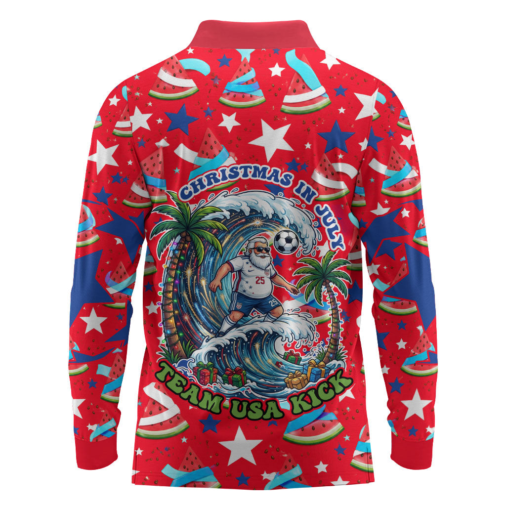 Christmas In July USA Soccer Long Sleeve Polo Shirt Surfing Santa Flamingo Summer Watermelon