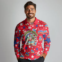 Christmas In July USA Soccer Long Sleeve Polo Shirt Surfing Santa Flamingo Summer Watermelon