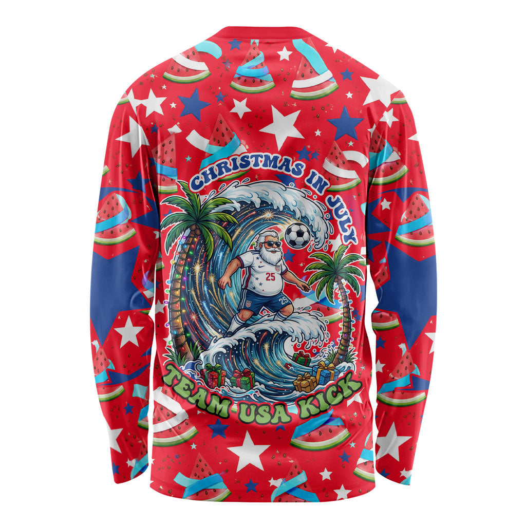 Christmas In July USA Soccer Long Sleeve Shirt Surfing Santa Flamingo Summer Watermelon