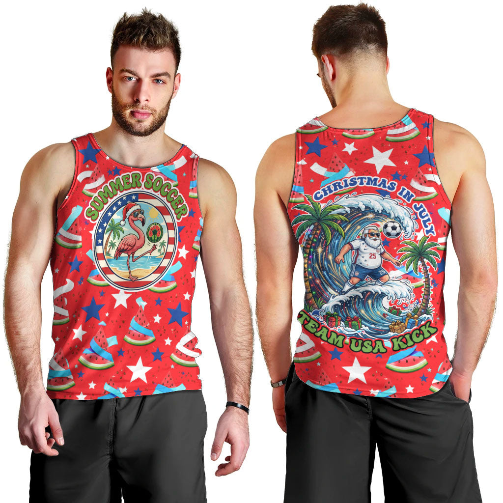 Christmas In July USA Soccer Men Tank Top Surfing Santa Flamingo Summer Watermelon