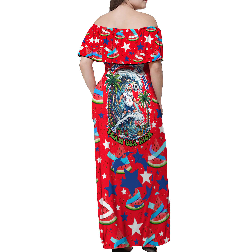 Christmas In July USA Soccer Off Shoulder Maxi Dress Surfing Santa Flamingo Summer Watermelon
