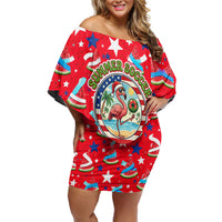 Christmas In July USA Soccer Off Shoulder Short Dress Surfing Santa Flamingo Summer Watermelon