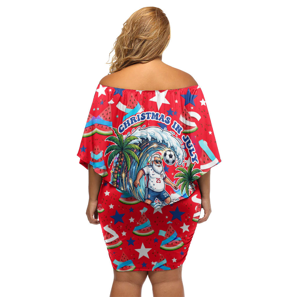 Christmas In July USA Soccer Off Shoulder Short Dress Surfing Santa Flamingo Summer Watermelon