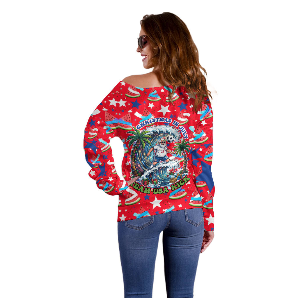 Christmas In July USA Soccer Off Shoulder Sweater Surfing Santa Flamingo Summer Watermelon
