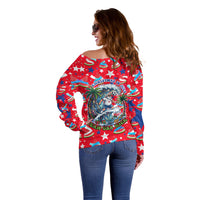Christmas In July USA Soccer Off Shoulder Sweater Surfing Santa Flamingo Summer Watermelon