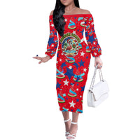 Christmas In July USA Soccer Off The Shoulder Long Sleeve Dress Surfing Santa Flamingo Summer Watermelon