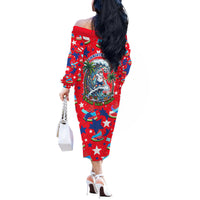 Christmas In July USA Soccer Off The Shoulder Long Sleeve Dress Surfing Santa Flamingo Summer Watermelon