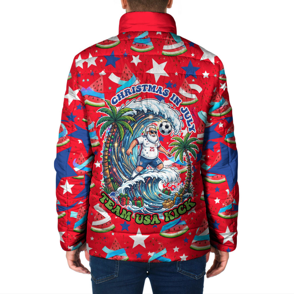 Christmas In July USA Soccer Padded Jacket Surfing Santa Flamingo Summer Watermelon