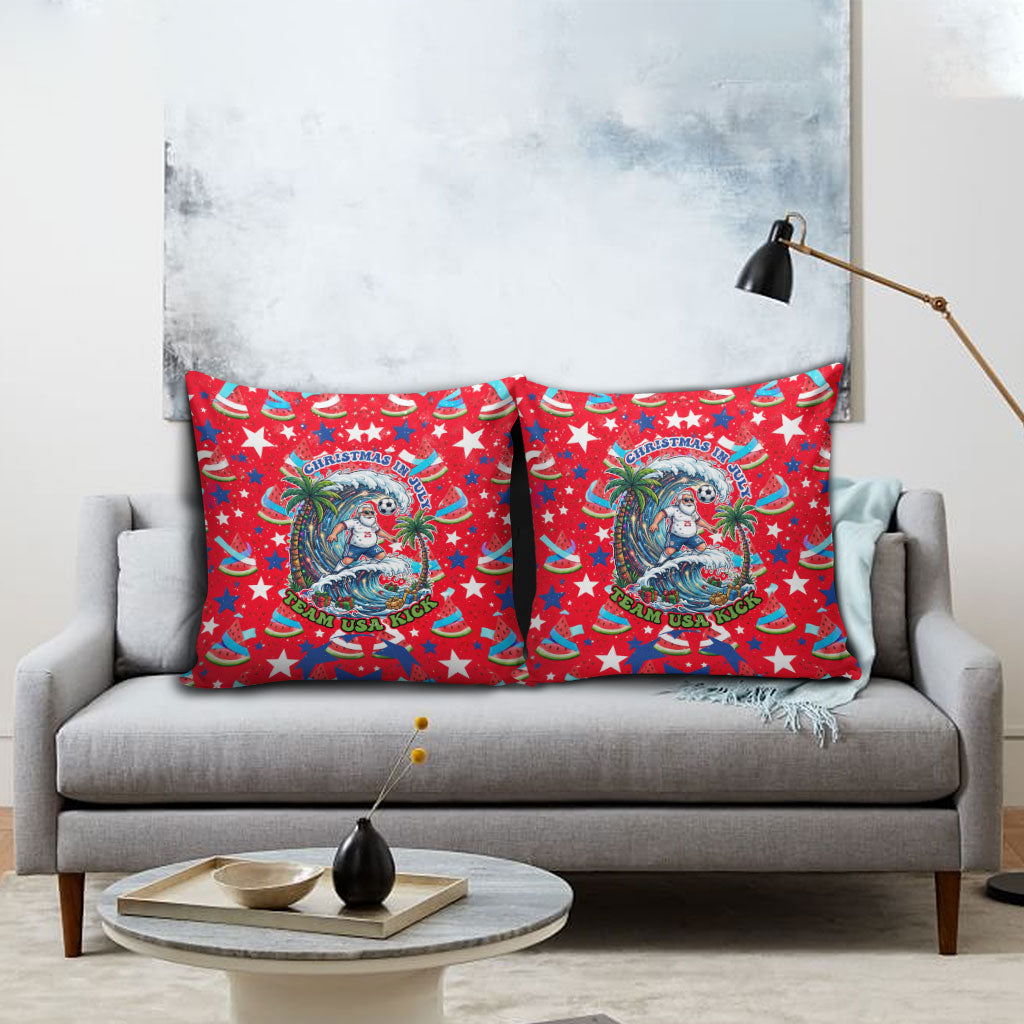 Christmas In July USA Soccer Pillow Cover Surfing Santa Flamingo Summer Watermelon