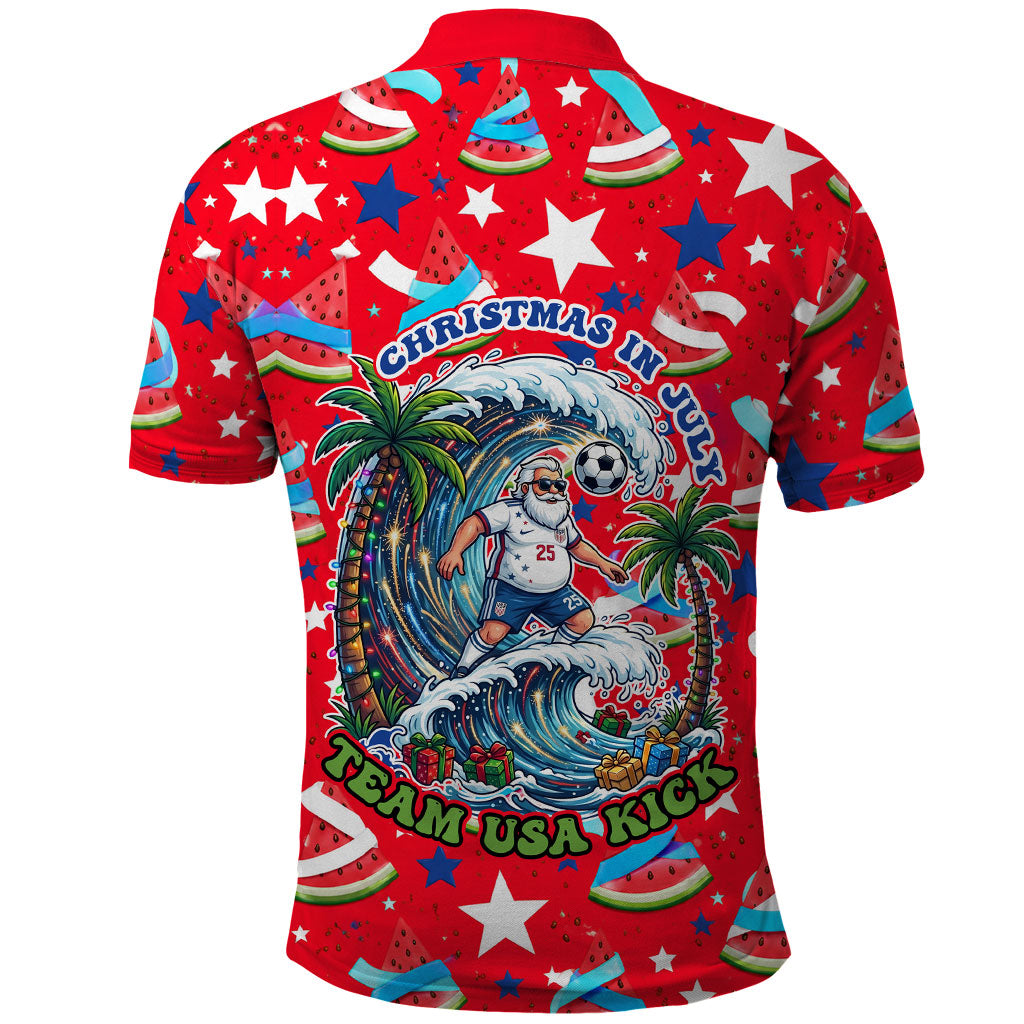 Christmas In July USA Soccer Polo Shirt Surfing Santa Flamingo Summer Watermelon