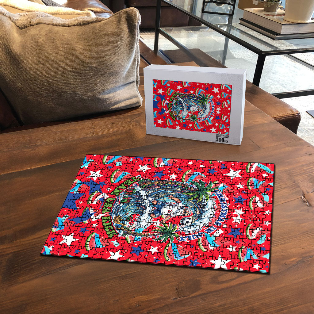 Christmas In July USA Soccer Puzzle Surfing Santa Flamingo Summer Watermelon