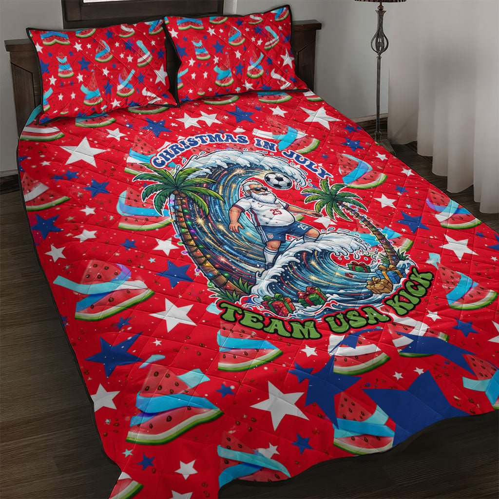 Christmas In July USA Soccer Quilt Bed Set Surfing Santa Flamingo Summer Watermelon