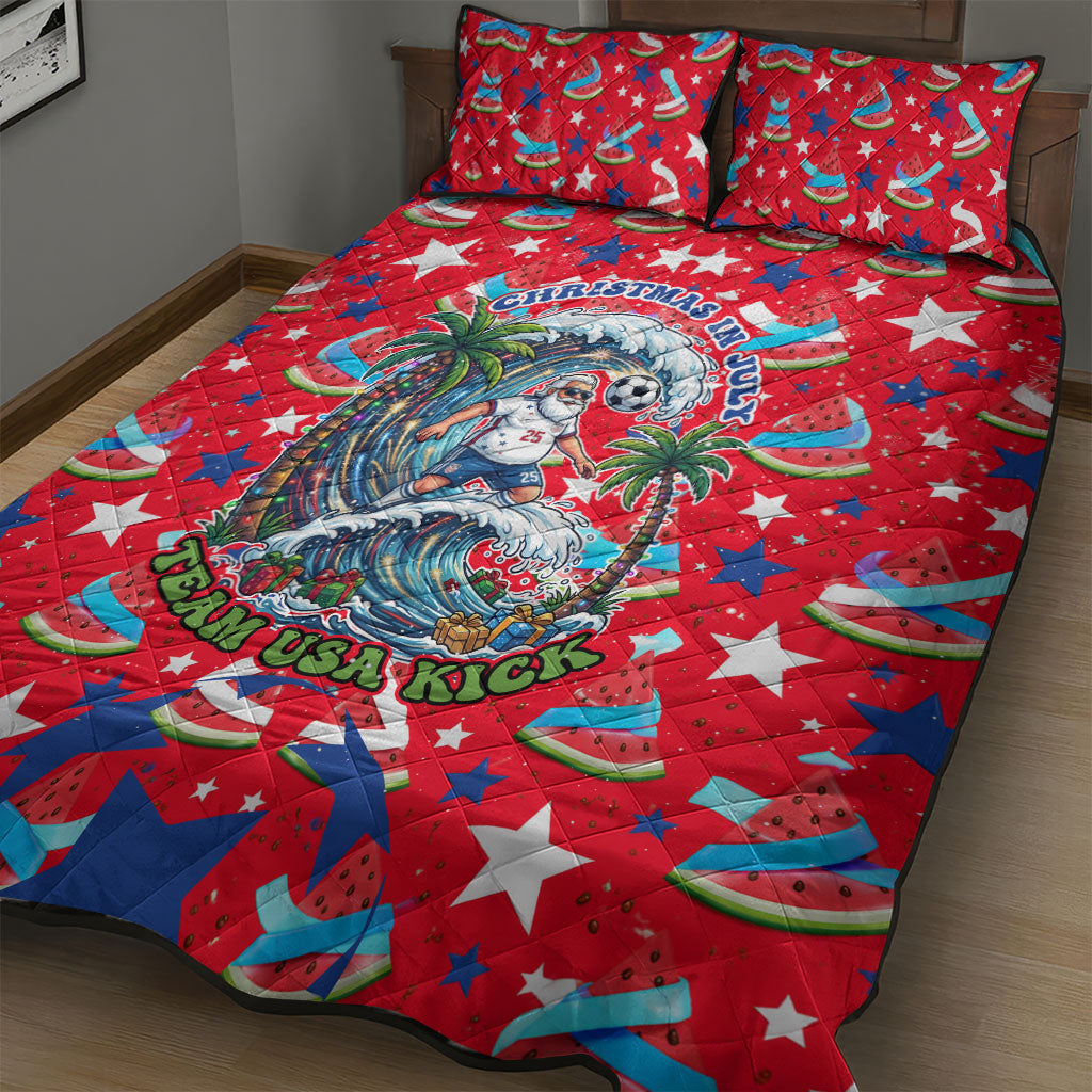 Christmas In July USA Soccer Quilt Bed Set Surfing Santa Flamingo Summer Watermelon