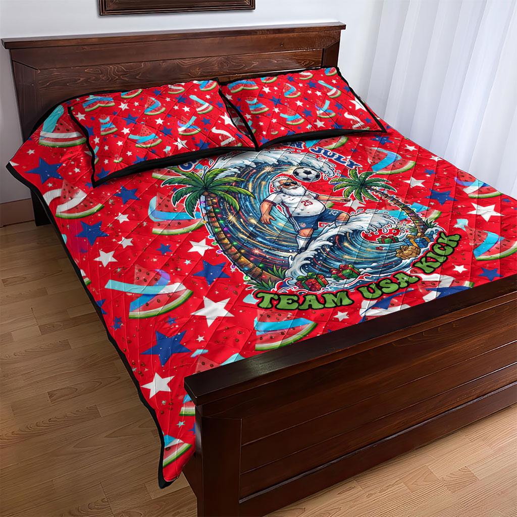 Christmas In July USA Soccer Quilt Bed Set Surfing Santa Flamingo Summer Watermelon