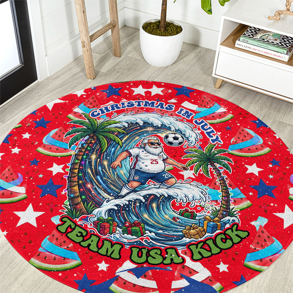Christmas In July USA Soccer Round Carpet Surfing Santa Flamingo Summer Watermelon