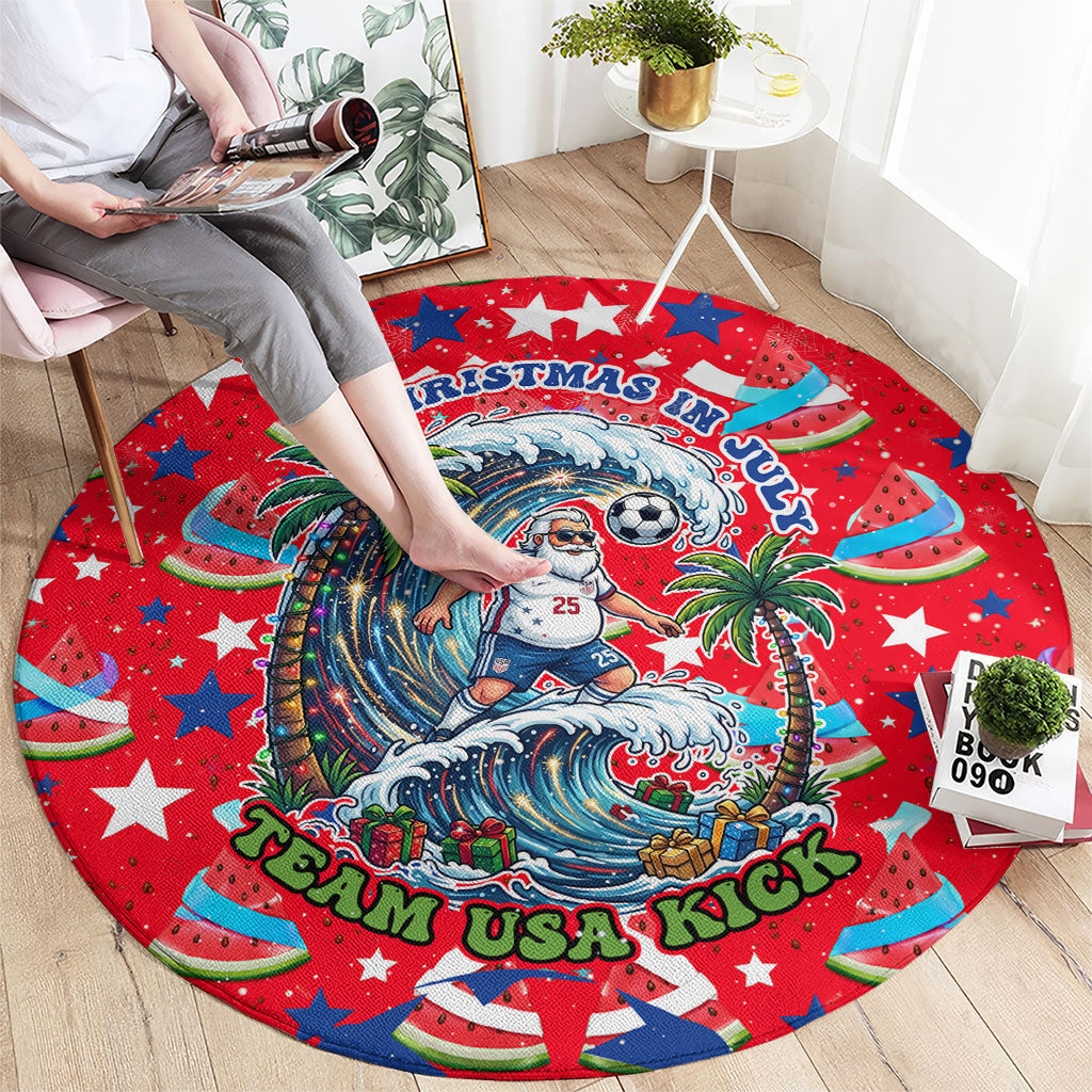 Christmas In July USA Soccer Round Carpet Surfing Santa Flamingo Summer Watermelon