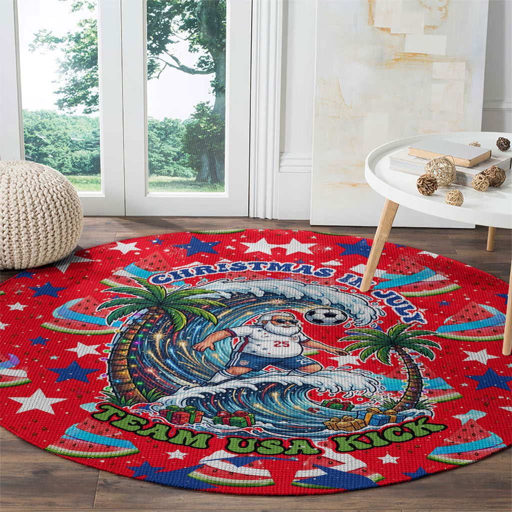 Christmas In July USA Soccer Round Carpet Surfing Santa Flamingo Summer Watermelon