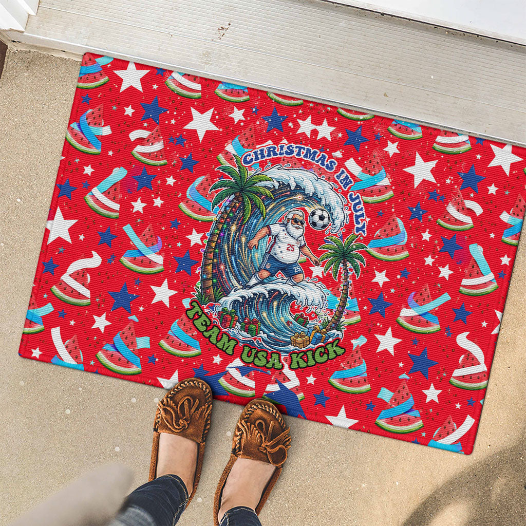 Christmas In July USA Soccer Rubber Doormat Surfing Santa Flamingo Summer Watermelon