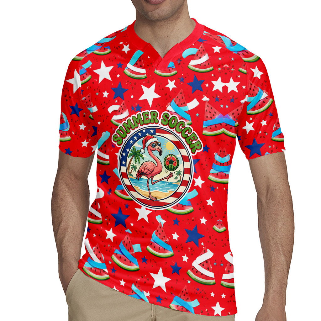 Christmas In July USA Soccer Rugby Jersey Surfing Santa Flamingo Summer Watermelon