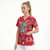 Christmas In July USA Soccer Scrub Top Surfing Santa Flamingo Summer Watermelon
