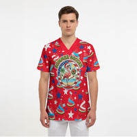 Christmas In July USA Soccer Scrub Top Surfing Santa Flamingo Summer Watermelon