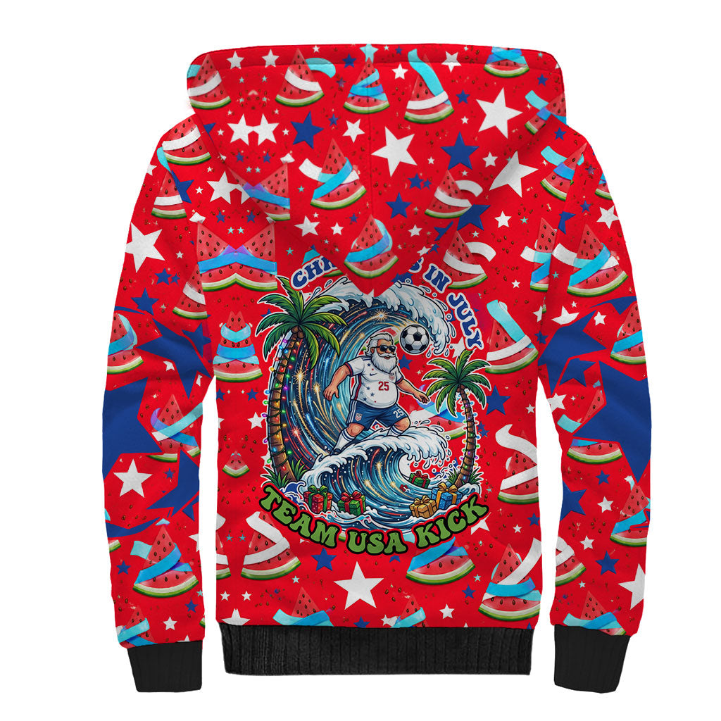 Christmas In July USA Soccer Sherpa Hoodie Surfing Santa Flamingo Summer Watermelon