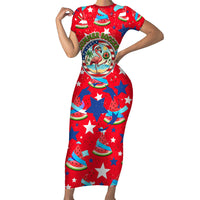 Christmas In July USA Soccer Short Sleeve Bodycon Dress Surfing Santa Flamingo Summer Watermelon