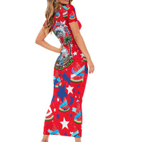 Christmas In July USA Soccer Short Sleeve Bodycon Dress Surfing Santa Flamingo Summer Watermelon