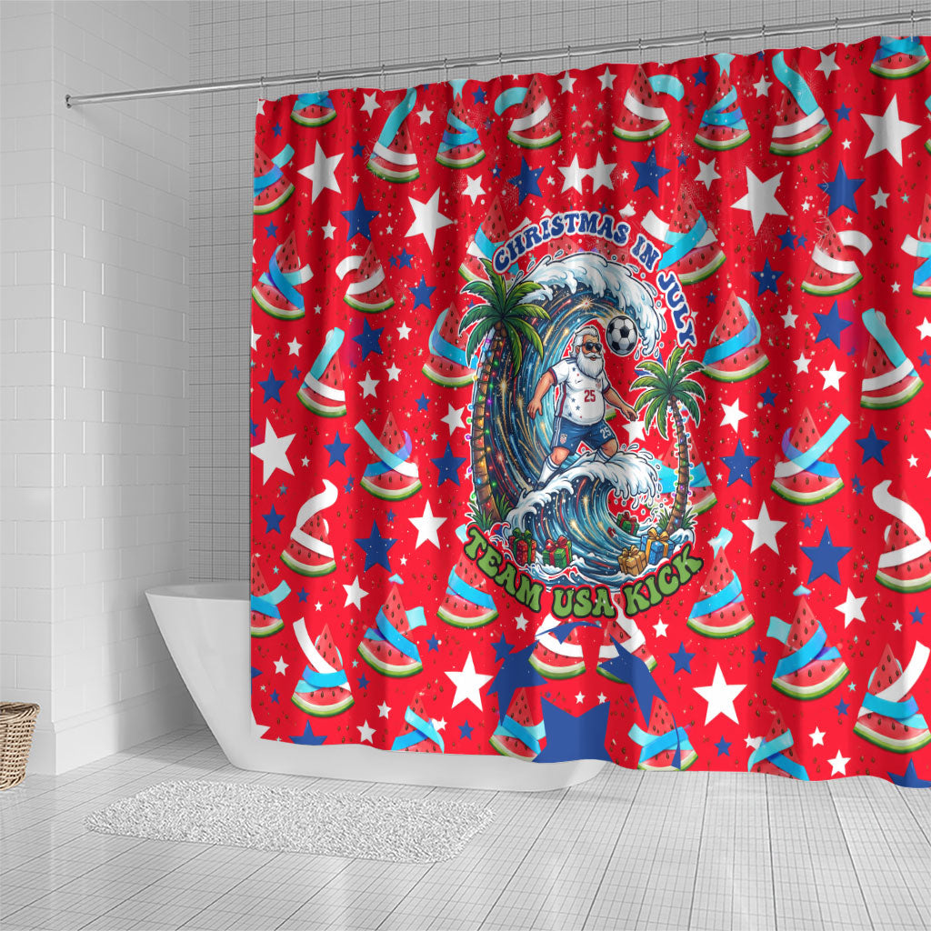 Christmas In July USA Soccer Shower Curtain Surfing Santa Flamingo Summer Watermelon